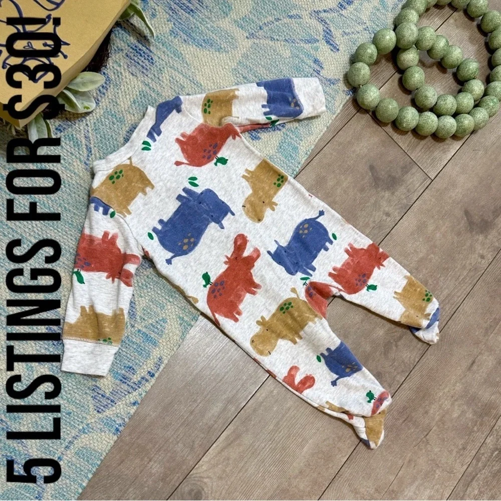 Carter's Hippos Theme Zip Footies One Piece Sleep & Play Size 6 Months Baby Boy